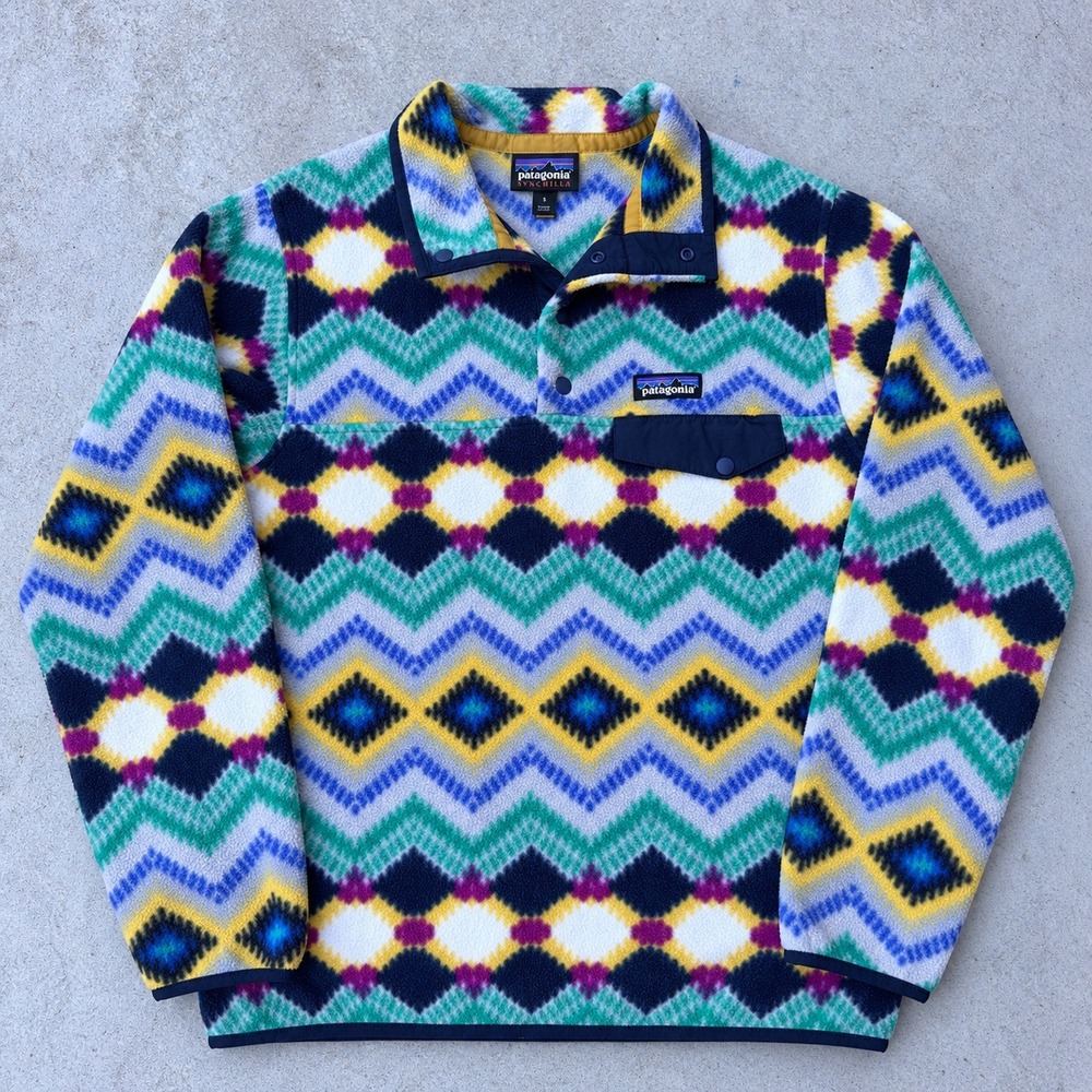 Patagonia Synchilla Snap T Fleece Pullover Geometric Diamond Multi Color Small
